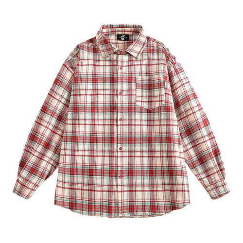 清MANYSTON美式复古格子衬衫男夏季纯棉休闲衬衣外套痞帅炸街寸衫