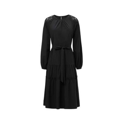 s.deer复古木耳边收腰长袖连衣裙