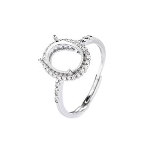 民族风镀银戒指托女款镶嵌蜜蜡琥珀戒面椭圆形diy戒托8*10空托7*9