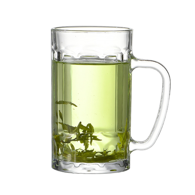 玻璃杯茶杯家用耐高温钢化防摔杯子带把棋牌室茶楼专用泡茶杯带盖