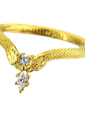 手午原创|925银双生小蛇尾戒指宝石女潮酷哥特个性情侣礼物蛇院