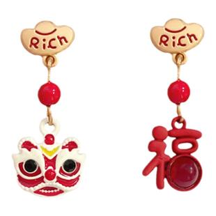 醒狮新年过年耳钉适合冬天的耳环红色秋冬女小众独特气质高级耳饰