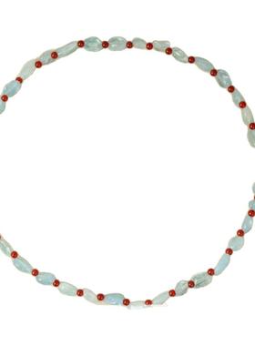 里晤LIWU·蓝雾系列 | S925纯银海蓝宝红玛瑙项链显白生日礼物