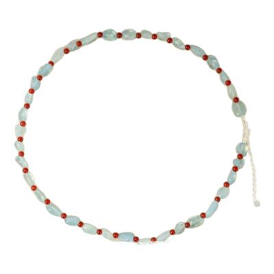 里晤LIWU·蓝雾系列 | S925纯银海蓝宝红玛瑙项链显白生日礼物