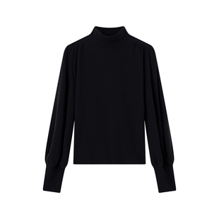 大洪洪【体面叠搭】冬季新款磨毛法式灯笼袖半高领T恤打底女上衣