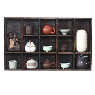 日式实木茶柜架茶杯架家用挂墙茶具茶壶博古架多宝阁小茶架置物架