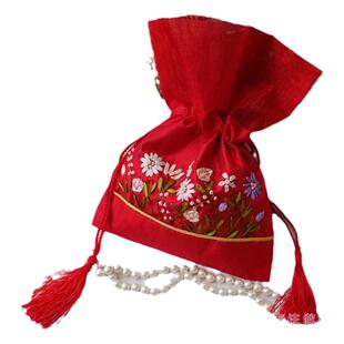 新款丝带绣花布袋子 回礼喜糖 流苏锦袋 福袋 束口收纳袋 礼品袋