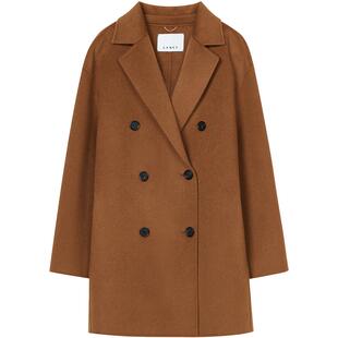 【纯羊绒】LANCY/朗姿2025冬新款气质双排扣双面呢翻领毛呢大衣女