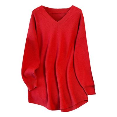 特大码红色中长款针织打底衫女冬