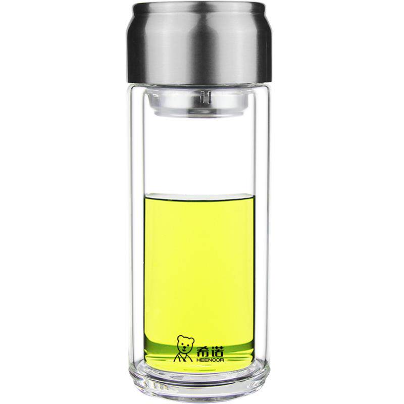 希诺男士泡茶专用双层隔热玻璃杯
