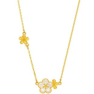 周六福黄金和田玉项链足金玉生花链坠金镶玉颈饰官方正品新年礼物