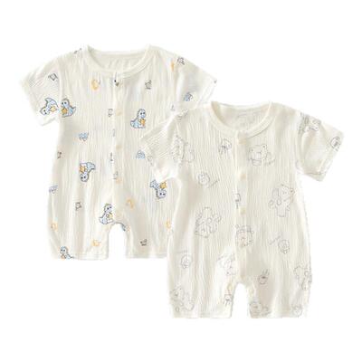 2件装 新生婴儿连体衣夏季薄款新生衣服宝宝超薄短袖夏装纯棉睡衣
