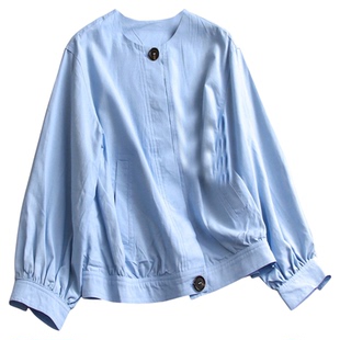 简约纯色宽松显瘦圆领亚麻混纺2025秋季新款飞行员夹克女外套V172