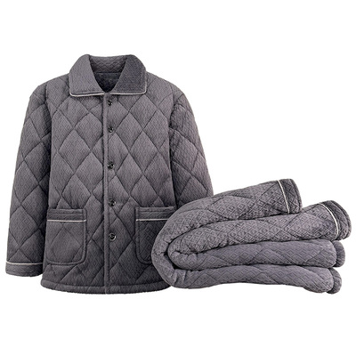 秋冬男士三层加绒加厚睡衣可外穿