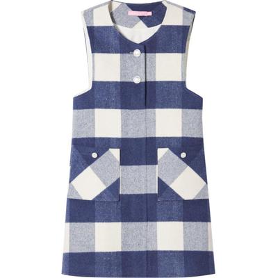 SALT.P可颜维希蓝白格纹复古千金感无袖毛织裙连衣裙冬季款