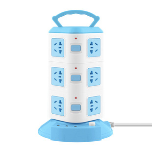 桌面立式插座多功能防过载保护插排插线板多插位塔式分控办公家用