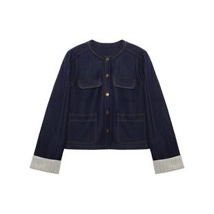 IAmMIX27春秋圆领牛仔外套女短款简约休闲百搭复古原牛夹克上衣女