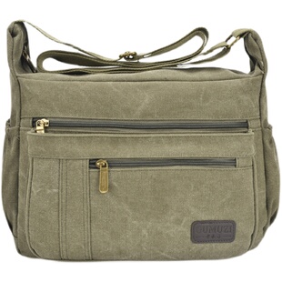 新款帆布单肩斜挎女包大容量旅行包多夹层拉链口袋中性包旅行背包