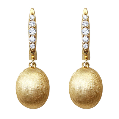 沐白MU复古港风拉丝金豆纯银耳环