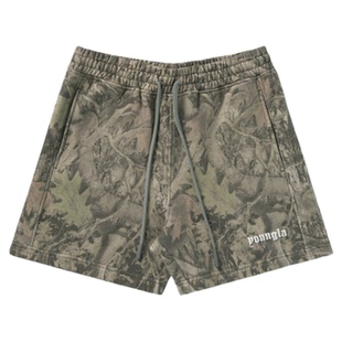 YOUNGLA美式枯叶风短裤男休闲迷彩夏复古字母宽松健身运动沙滩裤