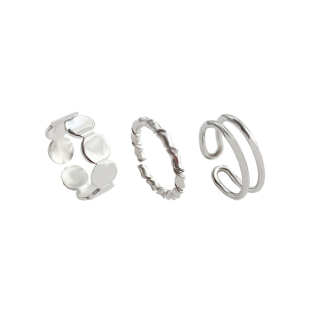 高级感素圈三件套装戒指女小众设计冷淡风ins潮开口食指不掉色