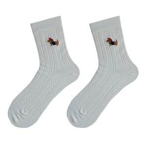 羊毛袜子狗狗韩系ins风咖色中筒腊肠狗麻花刺绣穿勃肯鞋搭配冬季