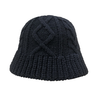 韩系针织水桶帽子女黑冬季百搭青年套头ins勾花图案短檐渔夫帽潮