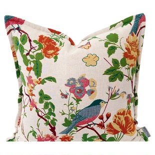 萬見「绿萼卧花」法式中国风抱枕轻奢橙绿色靠枕沙发客厅高级新款