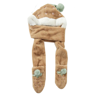 草莓三件套吊球帽子女秋冬季围巾一体可爱韩版帽手套护耳加绒保暖