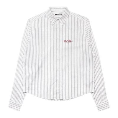 【现货】fletta bloom韩国潮牌刺绣爱心条纹长袖衬衫休闲经典复古