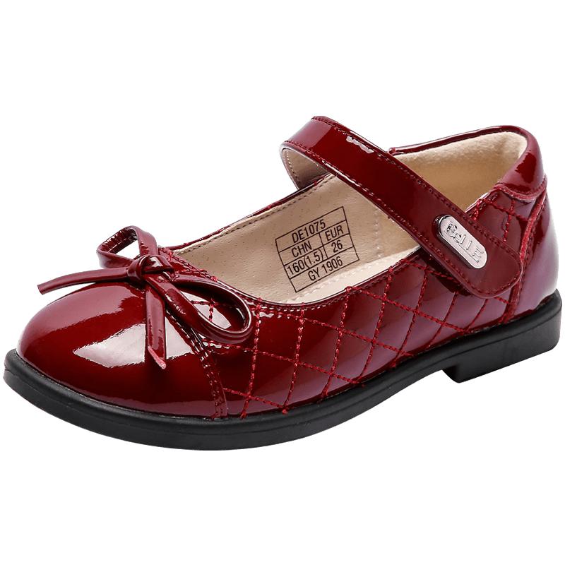 百丽童鞋女童黑色皮鞋大童公主鞋女孩宝宝鞋软底学生单鞋儿童鞋子