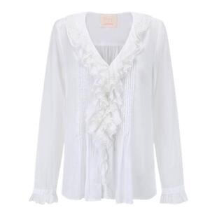 yeye by b.Fleurs 新款法式浪漫复古宫廷风V领层叠荷叶蕾丝边衬衫