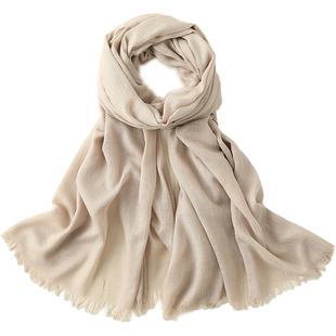 原创亚麻色棉麻薄款围巾女百搭披肩春秋洋气时尚复古围脖丝巾纱巾