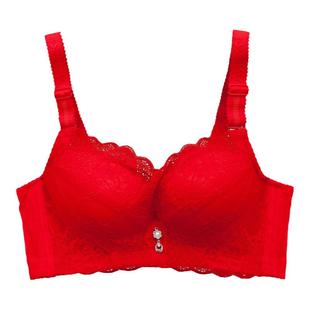 秋冬本命年大红色内衣女小胸聚拢加厚款无钢圈文胸收副乳胸罩上托