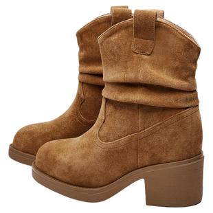 鑫哥甄选增高13厘米中筒高跟堆堆靴子女2025年新款粗跟美拉德短靴