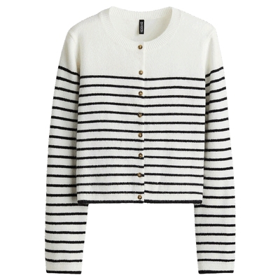 HM女装毛针织衫2025冬季新款圆领细密针织气质开衫外搭1289684