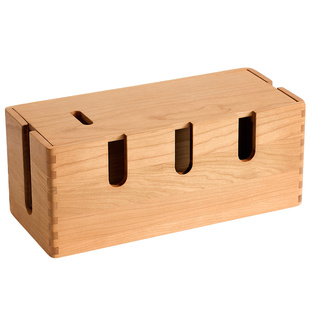 樱桃木插线板收纳盒路由器置物架实木桌面排插座电源线整理集线盒