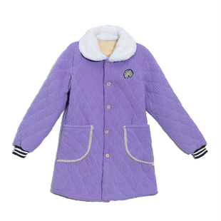 罩衣女冬季加绒加厚睡衣女罩衣外穿工作服棉服女中长睡衣特厚保暖