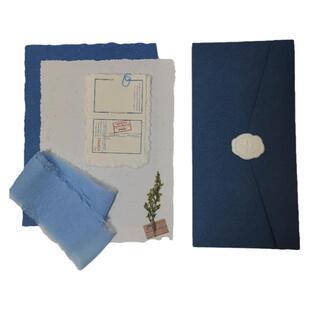 mixsilk云水蓝色系纯手工信纸手撕纸情书手账特种纸贺卡信封套装