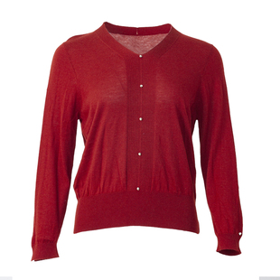 贝特如中老年女装红色V领毛衣冬季保暖针织衫气质显瘦妈妈装ES