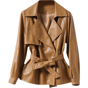 皮衣女短款系带收腰海宁真皮风衣2025秋冬新品韩版气质外套绵羊皮