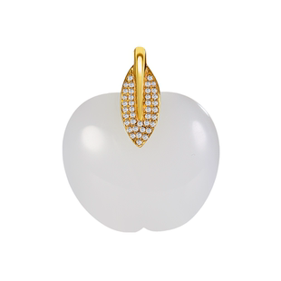 和合玉器和田玉18k金镶玉羊脂白玉平安挂件苹果吊坠项链玉石山料