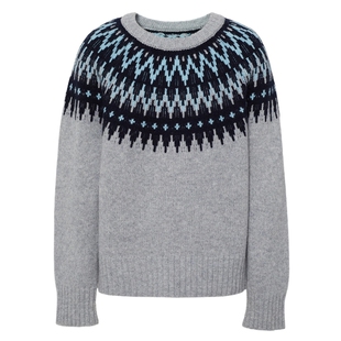 伊芙丽纯羊毛费尔岛提花圆领针织衫灰色毛衣2025冬季新款女装