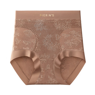 草本初色国风浮雕中高腰收腹内裤微压加长秋冬山茶花精油无痕轻塑