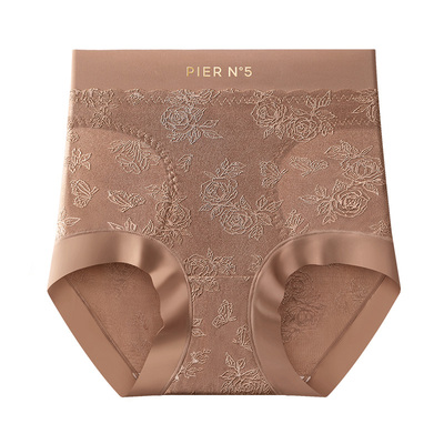 草本初色国风浮雕加长裆全包裹秋冬山茶花精油中高腰无痕轻塑内裤