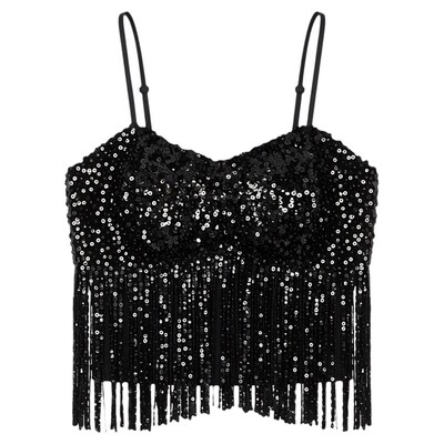 Spicy girl sequined strapless vest辣妹亮片抹胸背心女打底上衣