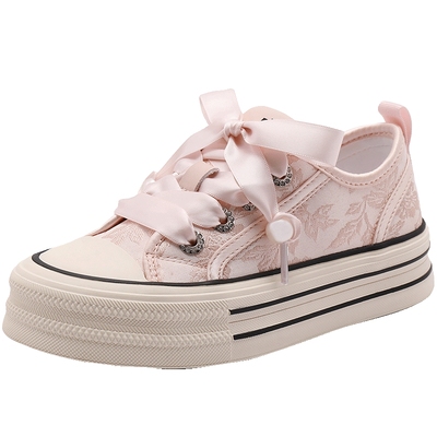 百丽新中式厚底帆布鞋24