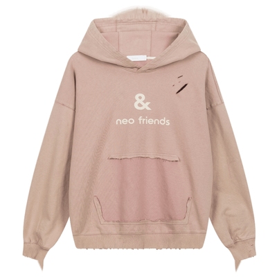 bosie伯喜2025春秋季新款破洞连帽卫衣男情侣做旧复古上衣