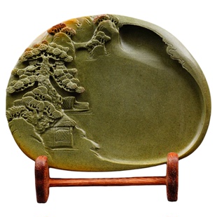 端砚绿端劲松逸居砚台8寸/10寸广东肇庆手工天然石品原石产地包邮