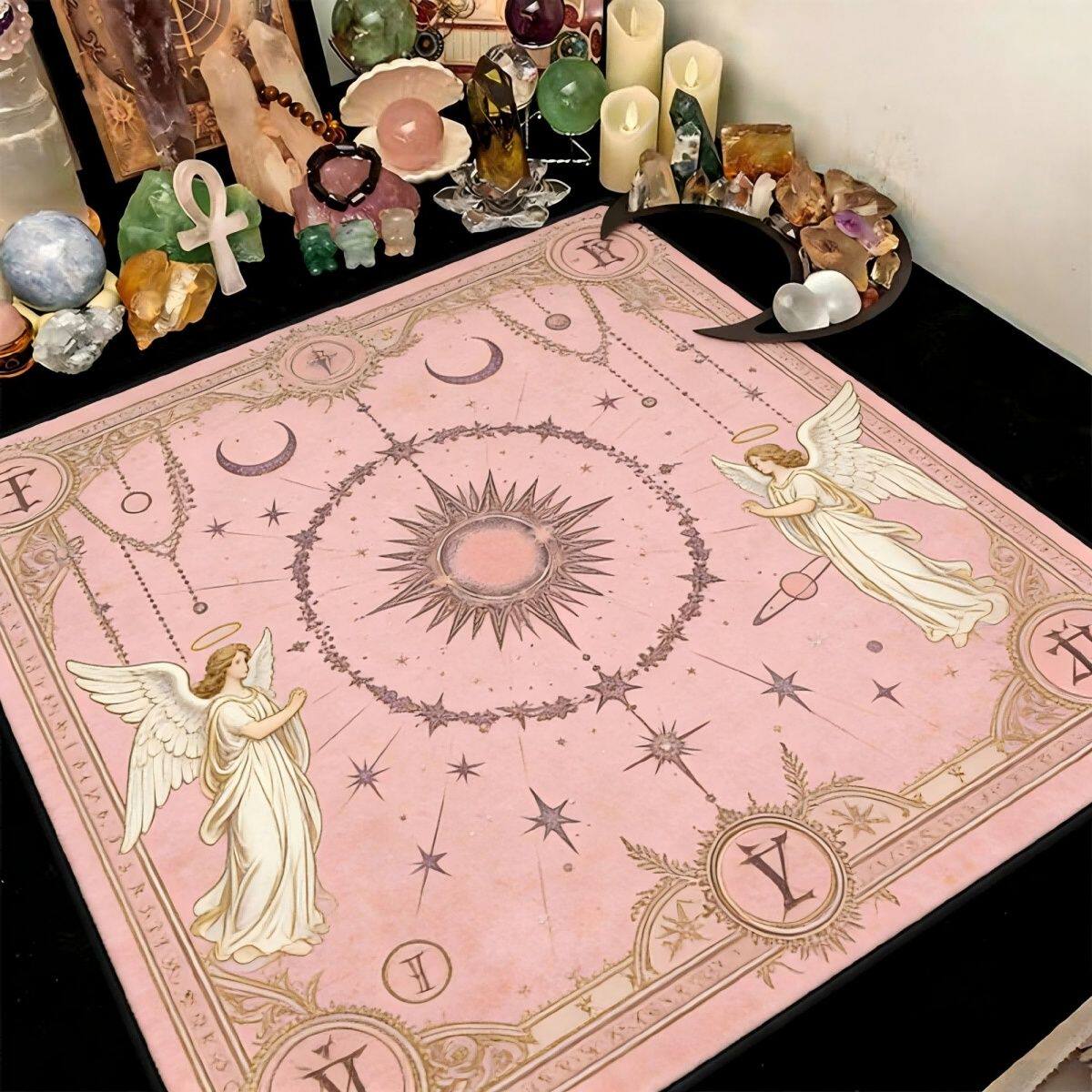塔罗桌面布复古粉黑年轮Tarot游戏桌垫紫色星空背景桌布高级耐磨